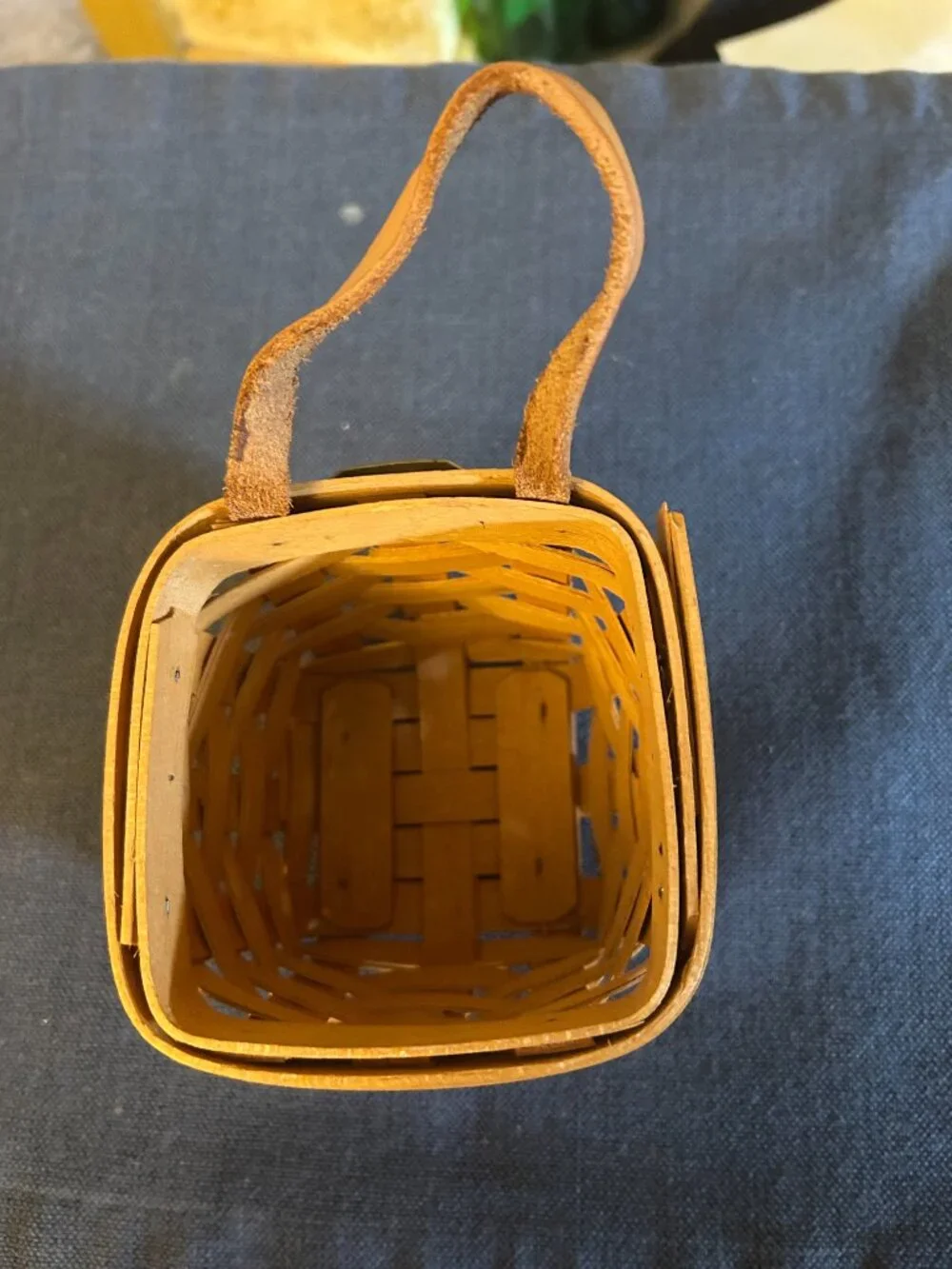 Longaberger Key Basket  4x4x4  square   leather strap w metal hanger on back